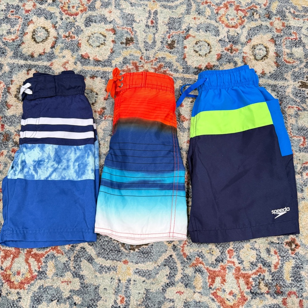 Speedo Cat & Jack Boys XS 4/5 Blue Orange Striped Swim Trunks Bundle
